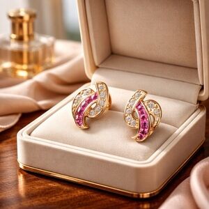 Elegant Gold and ruby Earrings